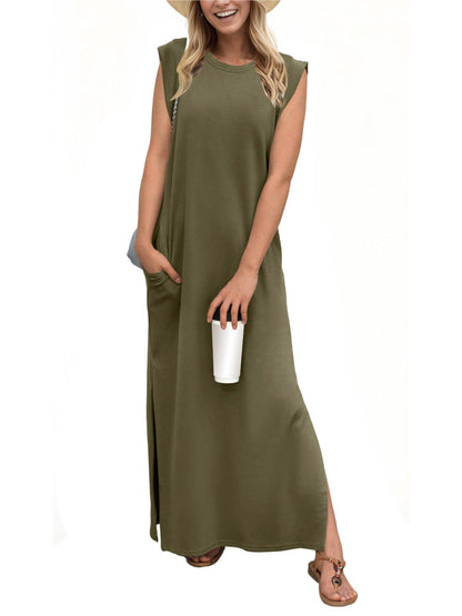 Women's Soft Anti-Wrinkle Fabric Dress with Slit Hem