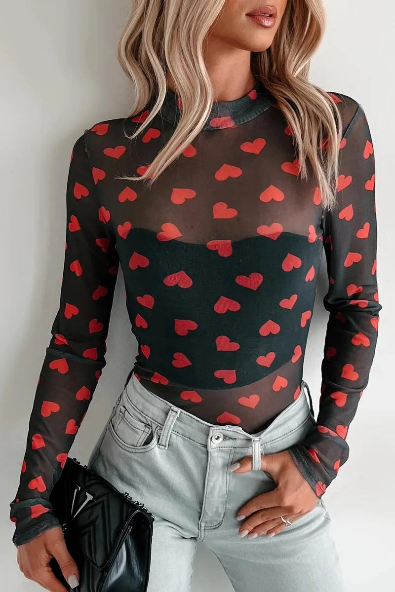 Women's Slim Fit Vibrant Floral Mesh Top