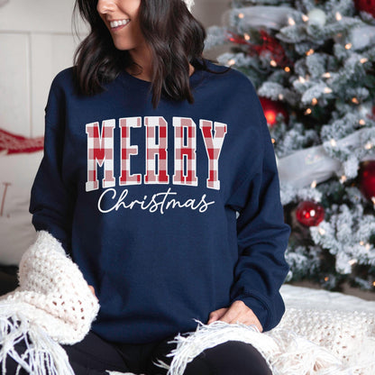 “Merry Christmas” Plaid Graphic Sweatshirt(Buy 2 Free Shipping)