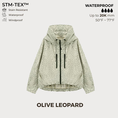 Women's Oversized Pleated Hem Rain Jacket With Hooded