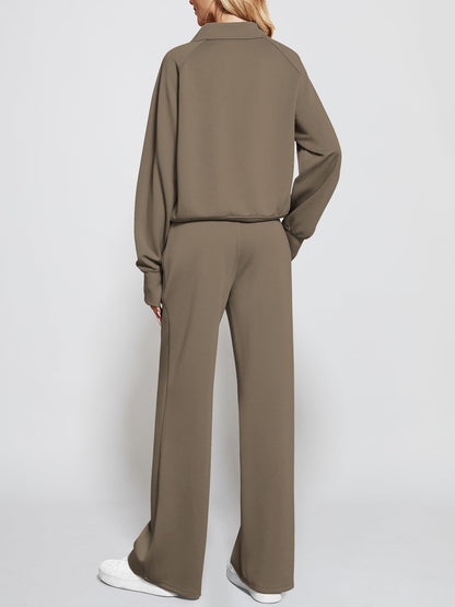 Women's Oversized Half Zip Wide Leg 2 Piece Outfits Lounge Set(BUY 2 FREE SHIPPING)
