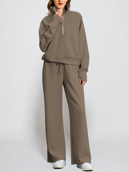 Women's Oversized Half Zip Wide Leg 2 Piece Outfits Lounge Set(BUY 2 FREE SHIPPING)
