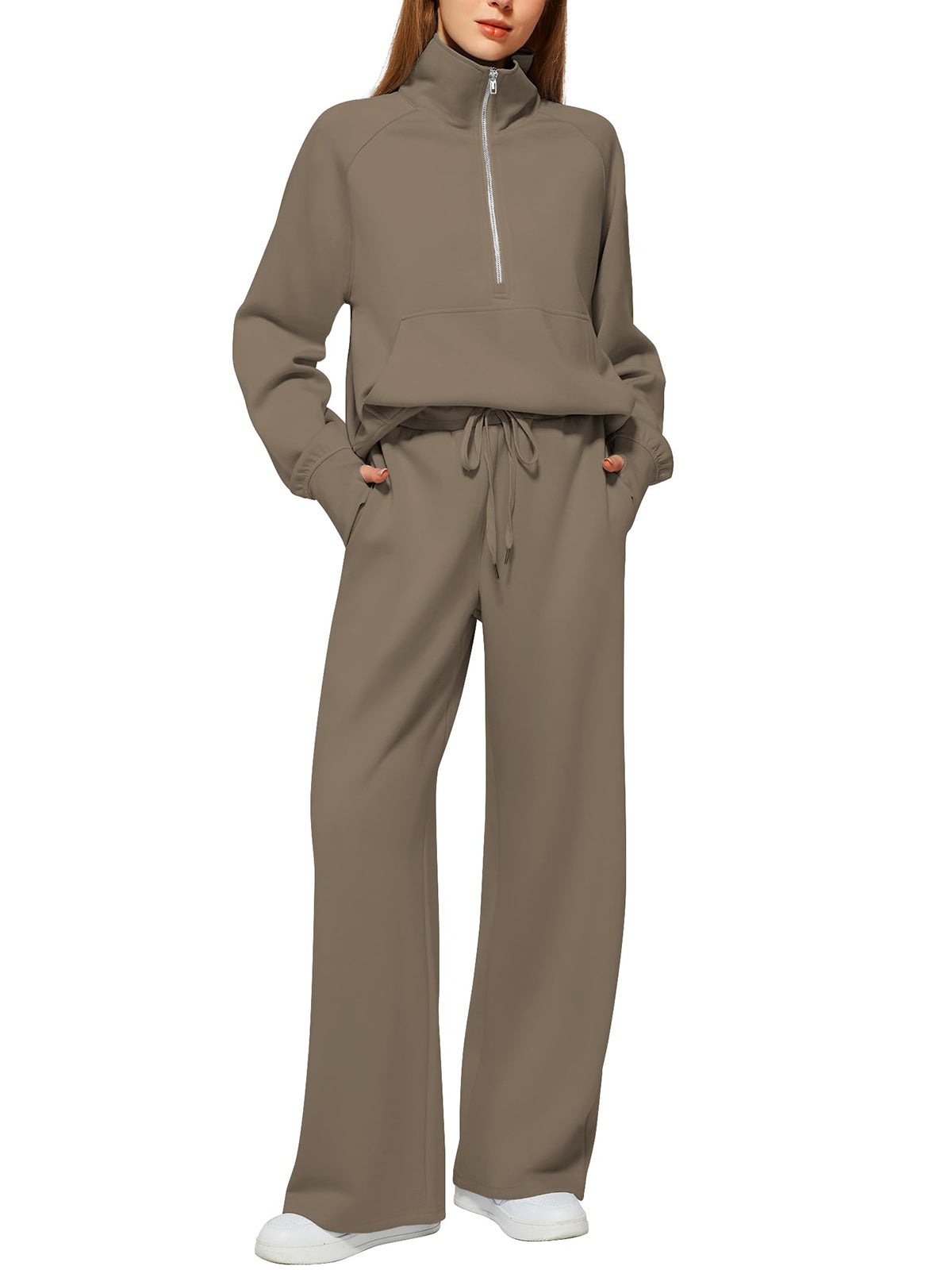 Women's Oversized Half Zip Wide Leg 2 Piece Outfits Lounge Set(BUY 2 FREE SHIPPING)