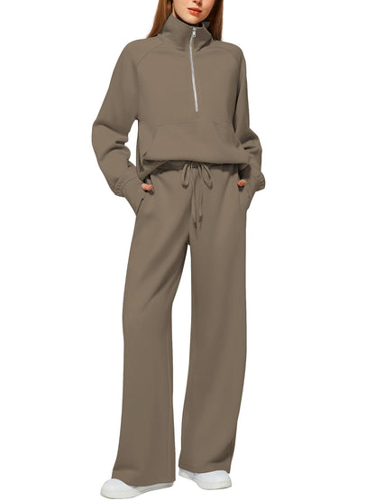 Women's Oversized Half Zip Wide Leg 2 Piece Outfits Lounge Set(BUY 2 FREE SHIPPING)