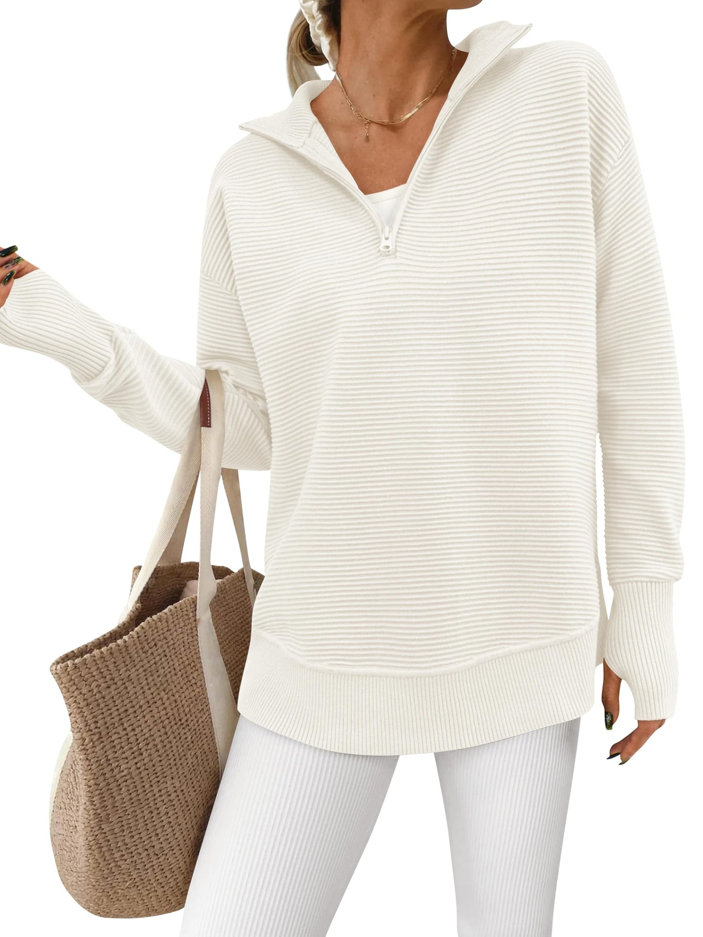Womens Long Sleeve Quarter Zip Pullover Sweater