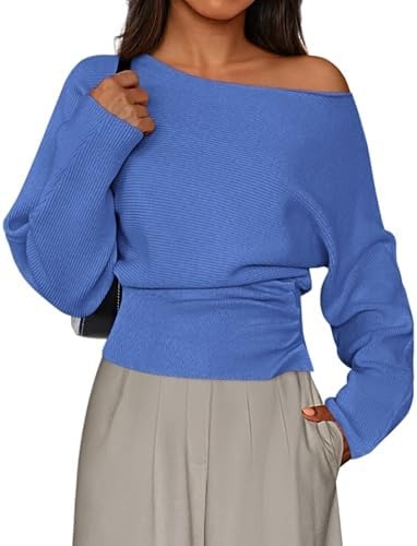 Women Off‑Shoulder Batwing Long Sleeve Knit Top