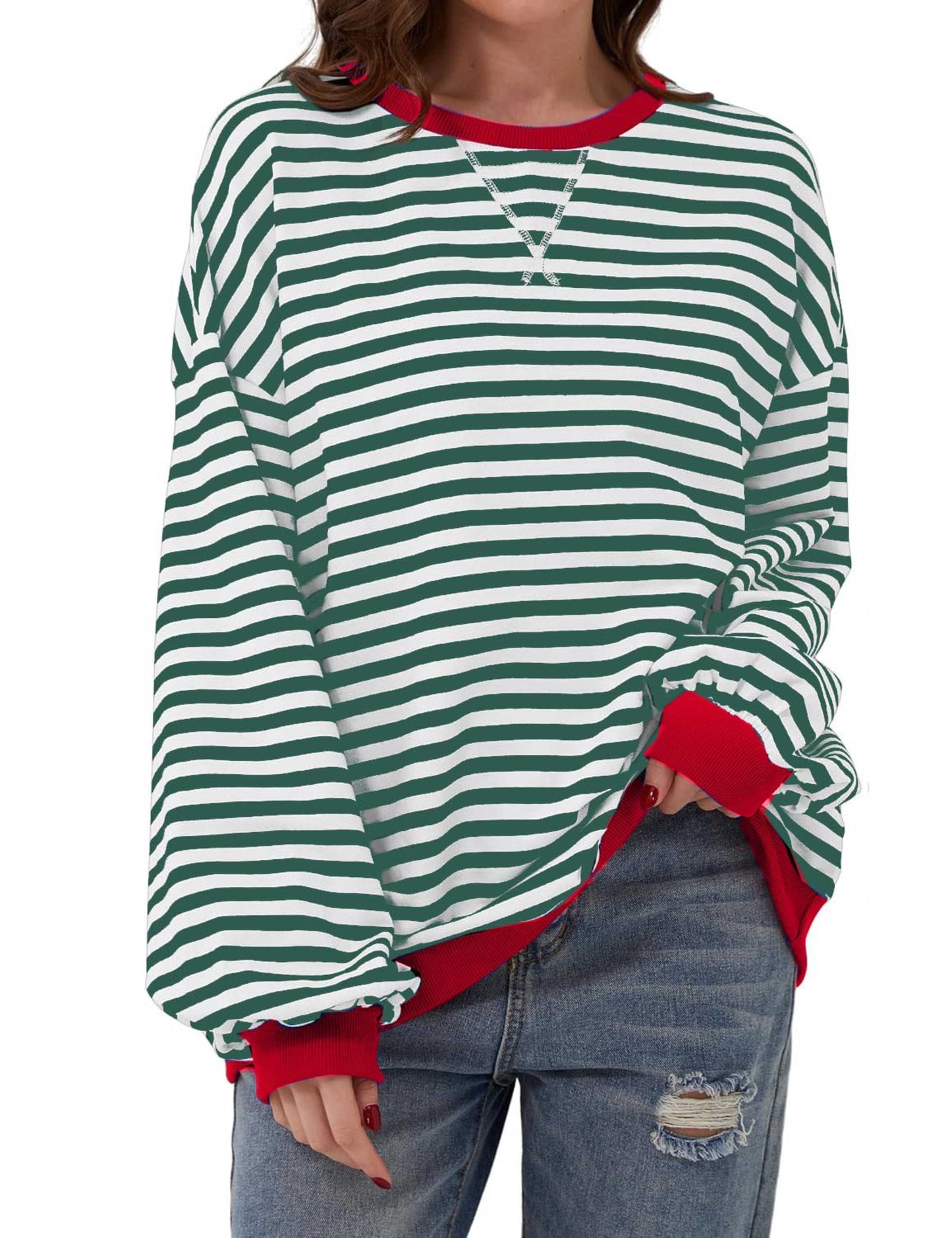 Women's Oversized Striped Color Block Sweatshirt