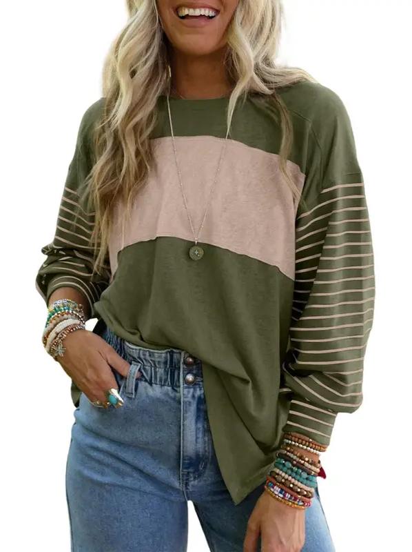 Women's Cute Color Block Long Sleeve Casual Top