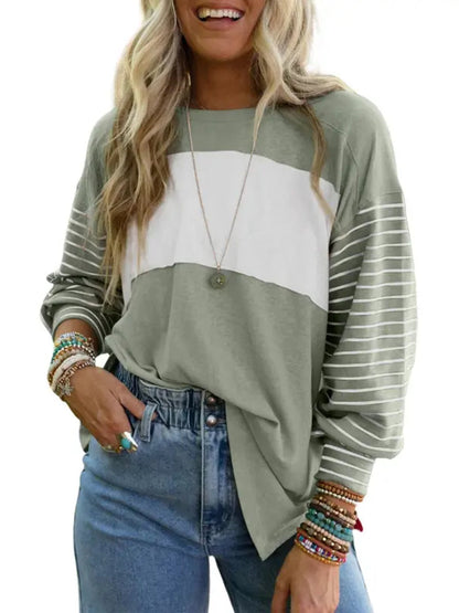 Women's Cute Color Block Long Sleeve Casual Top
