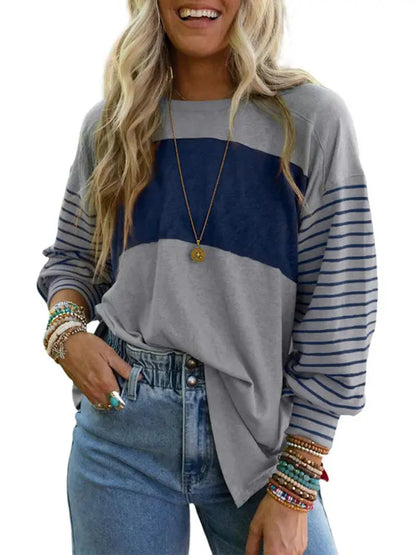 Women's Cute Color Block Long Sleeve Casual Top