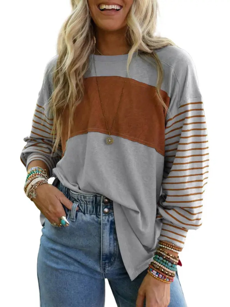 Women's Cute Color Block Long Sleeve Casual Top