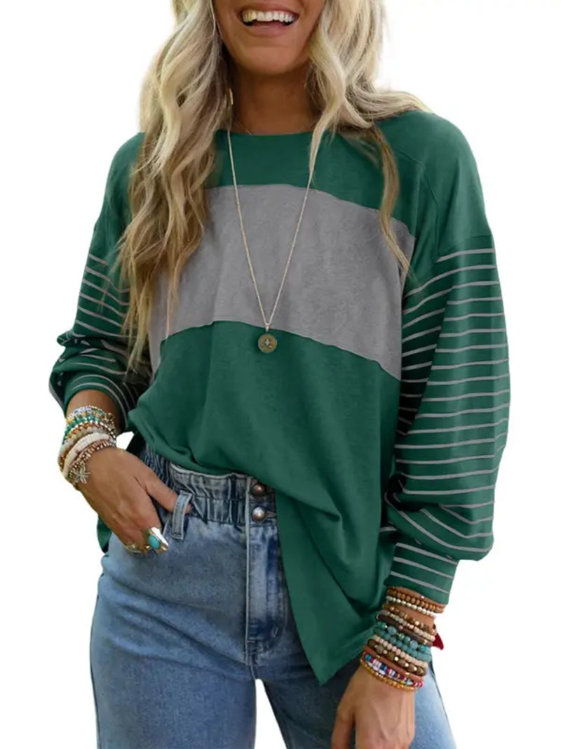 Women's Cute Color Block Long Sleeve Casual Top