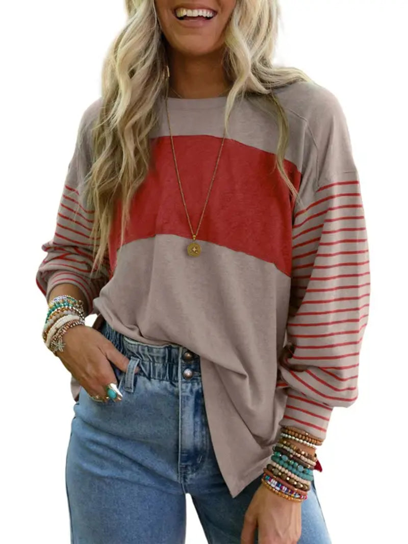 Women's Cute Color Block Long Sleeve Casual Top