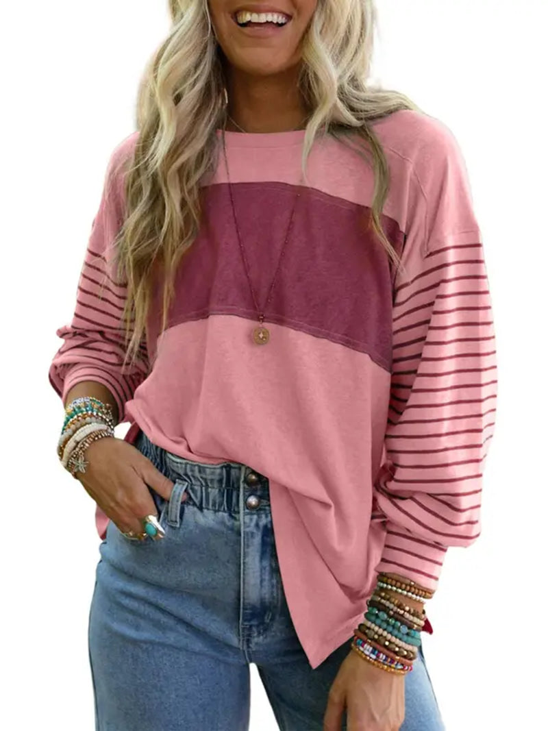 Women's Cute Color Block Long Sleeve Casual Top