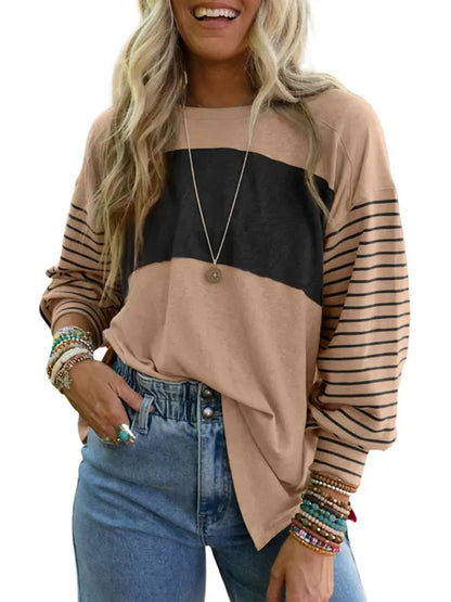 Women's Cute Color Block Long Sleeve Casual Top