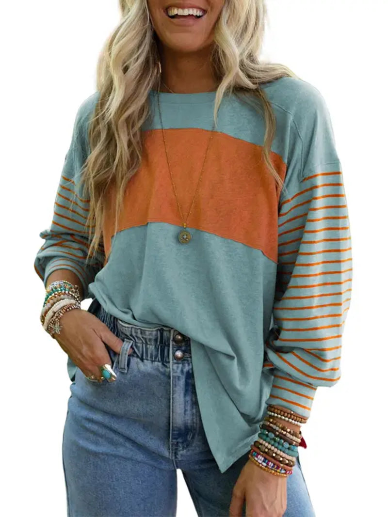Women's Cute Color Block Long Sleeve Casual Top