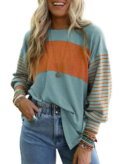 Women's Cute Color Block Long Sleeve Casual Top