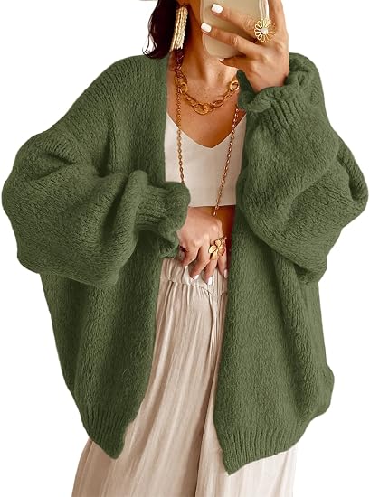Women Oversized Open‑Front Knit Cardigan Long Balloon Sleeve Loose Sweater Coat