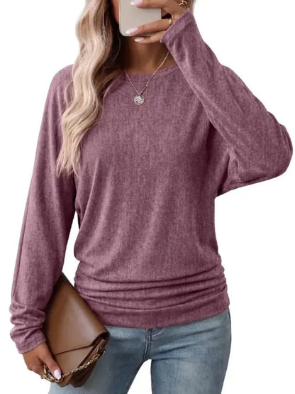 Womens Long Sleeve Shirts Ruched Hem Fall Tops Lightweight Sweaters