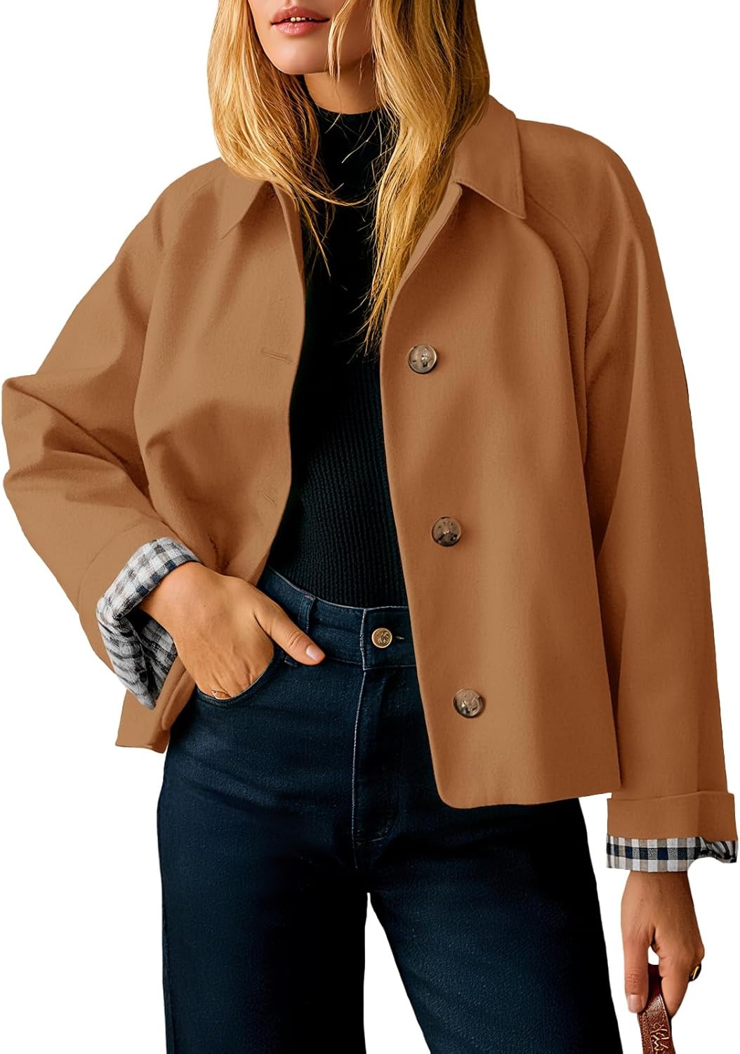 Womens Cropped Trench Coat Lightweight  Jacket Fall Windbreaker  Outerwear