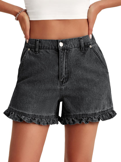 Women's Summer Ruffled High Waisted Denim Shorts
