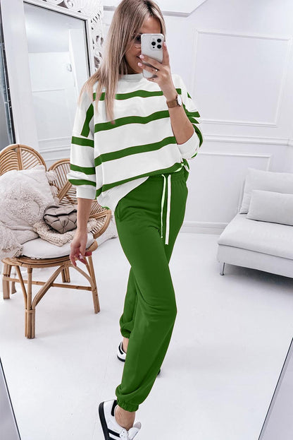 Women's Stripe Drop Shoulder Pullover and Jogger Pants Set