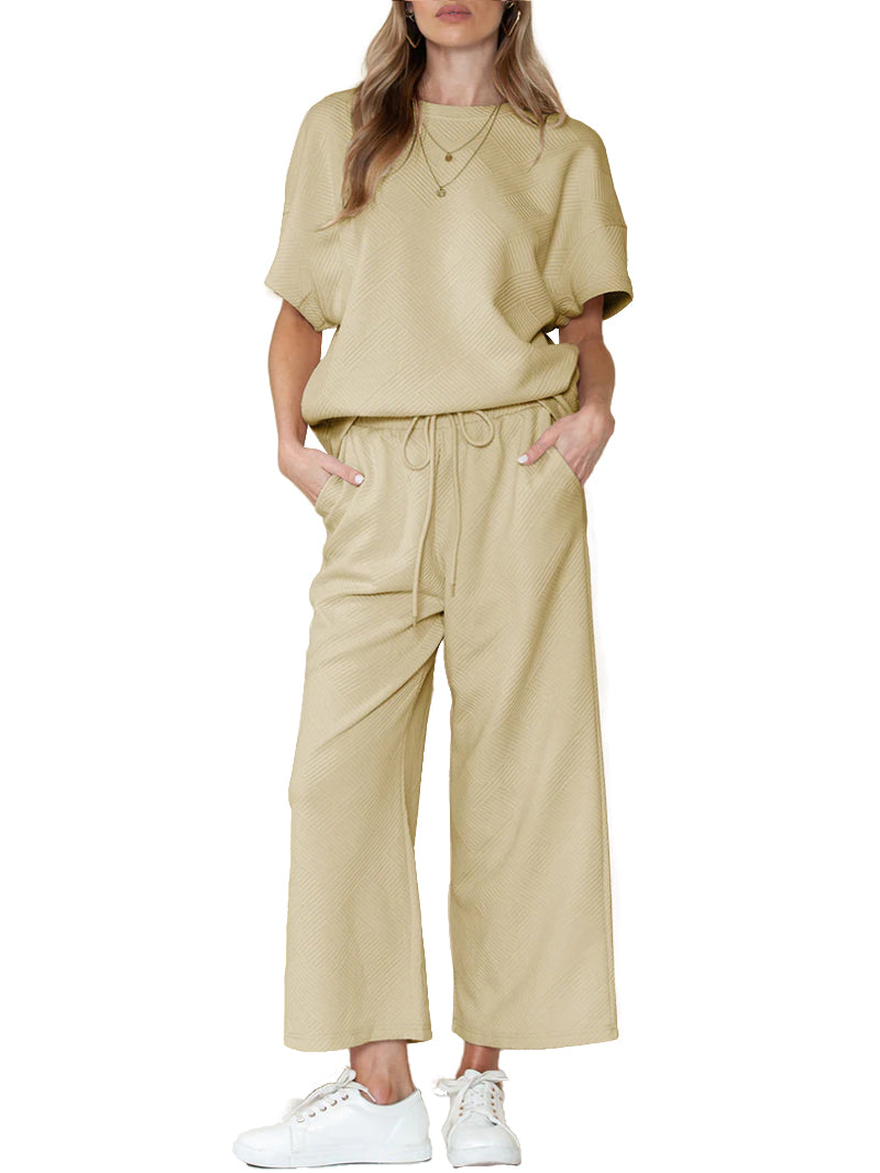 Women's Textured Loose Fit T Shirt and Drawstring Pants Casual Set (Buy 2 Free Shipping)