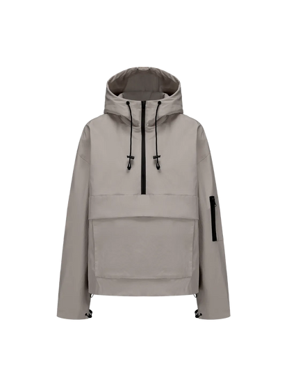 Fleece-lined Waterproof Raincoat Hoodie With Kangaroo Pocket