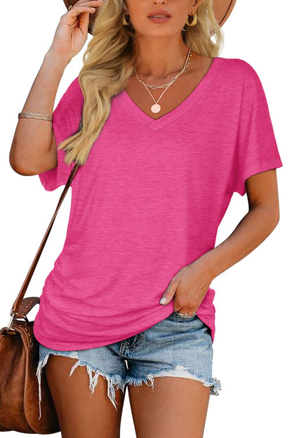 Women's Short Sleeve V Neck Dolman Tops with Side Shirring