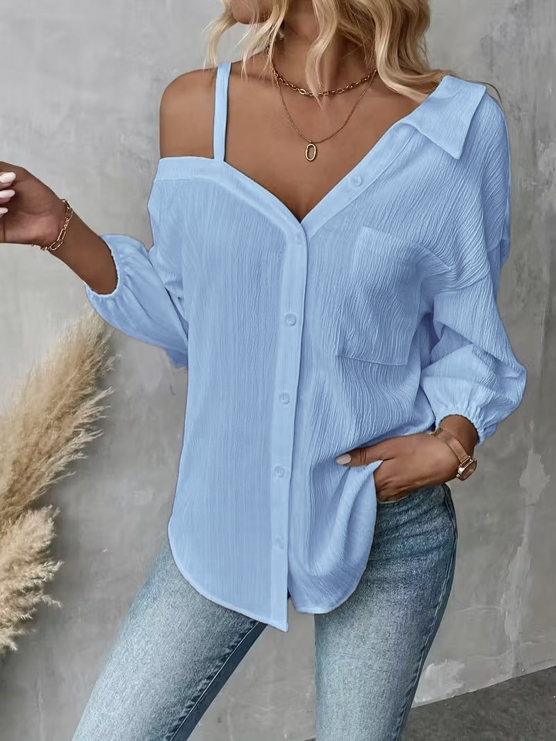 HOT SALE🔥Women's Asymmetric Collar Drop Shoulder Loose Casual Shirt