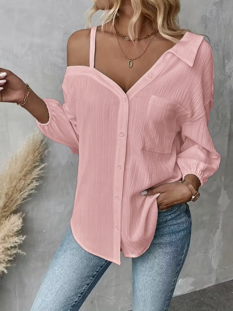 HOT SALE🔥Women's Asymmetric Collar Drop Shoulder Loose Casual Shirt
