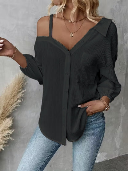 HOT SALE🔥Women's Asymmetric Collar Drop Shoulder Loose Casual Shirt