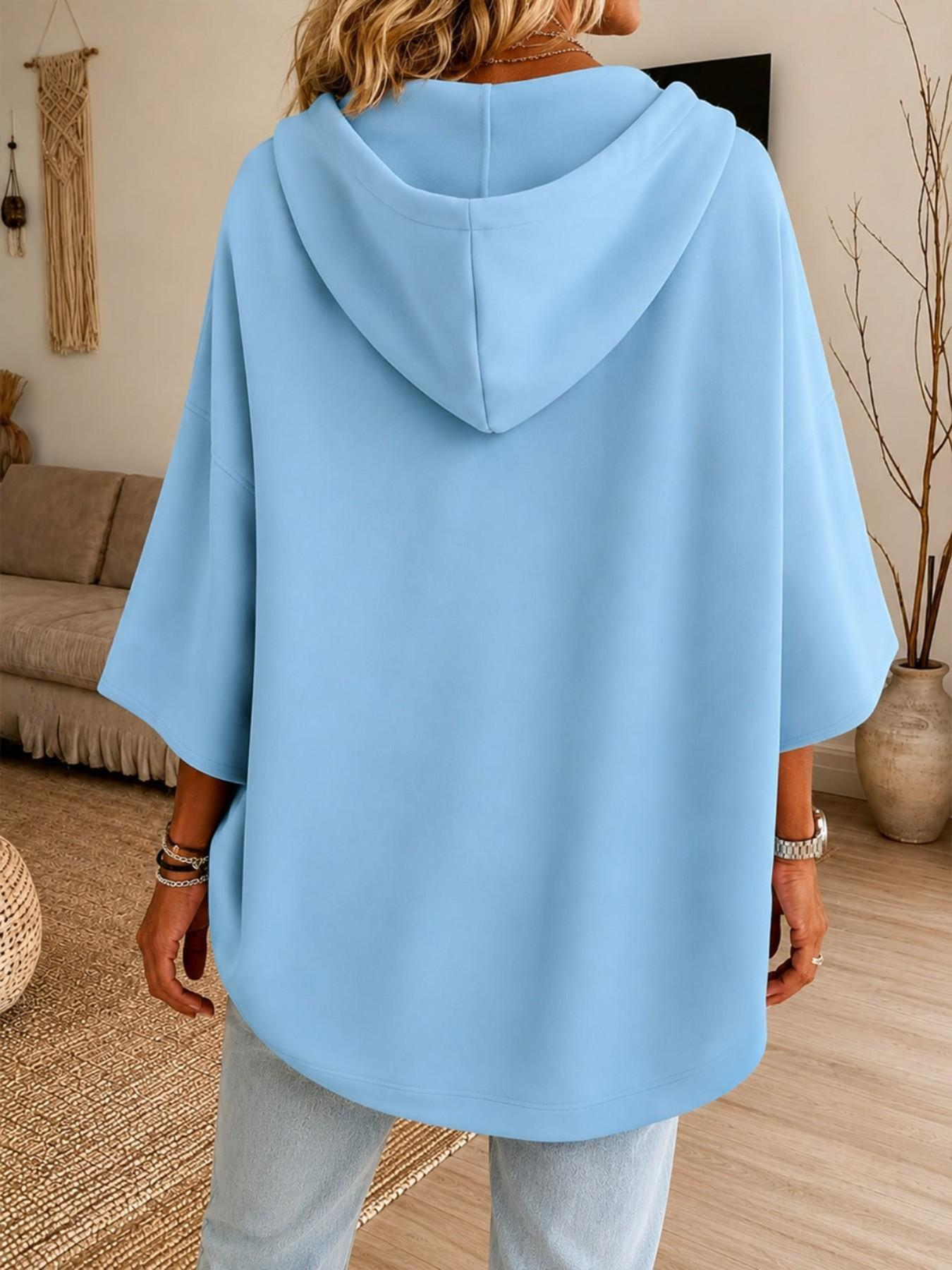 Women Oversized Half‑Sleeve Hoodie Tops