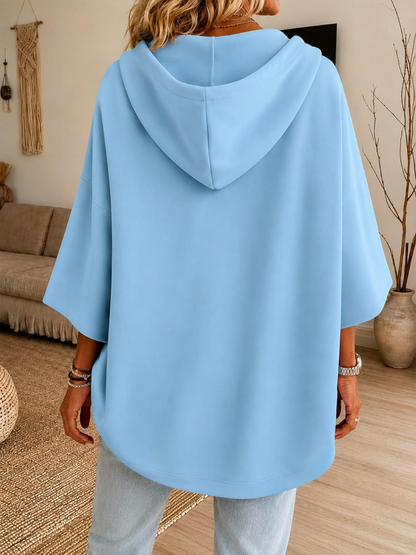 Women Oversized Half‑Sleeve Hoodie Tops