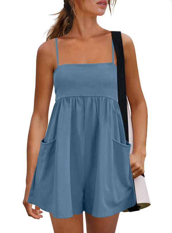 Women's Summer Sleeveless Strappy Athletic Romper-with Pocket