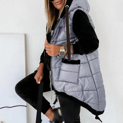 Women's Hooded Outwear Vest Lightweight Zipper Up Padded Gilet With Pockets