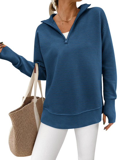 Womens Long Sleeve Quarter Zip Pullover Sweater