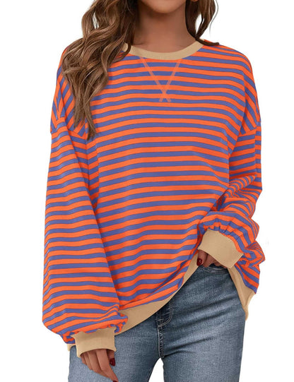 Women's Oversized Striped Color Block Sweatshirt