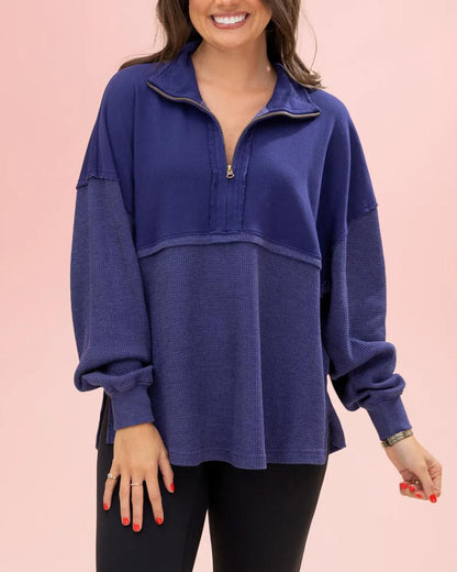 Women's Quarter Zip Pullover Slit Long Sleeve Top(BUY 2 FREE SHIPPING)