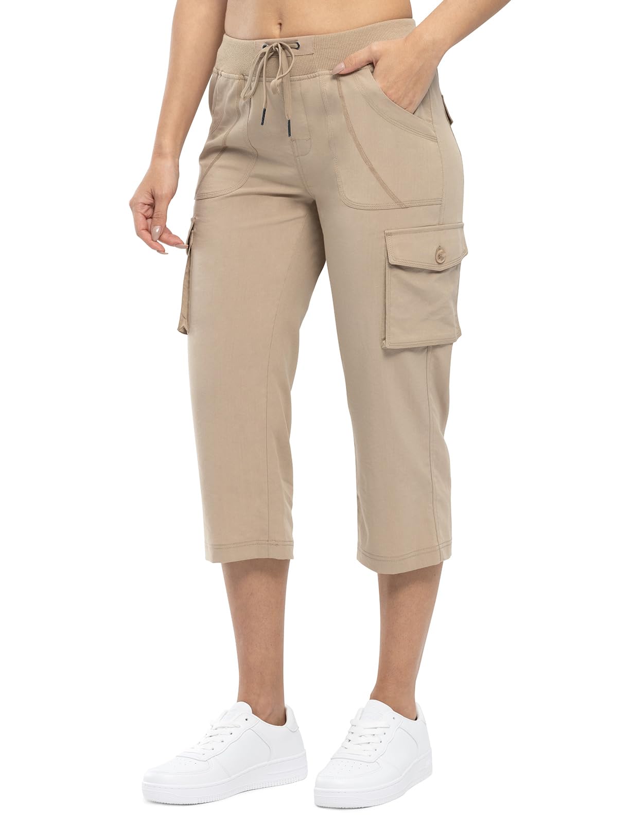 Womens Cargo Capris Lightweight Hiking Pants 6 Pockets