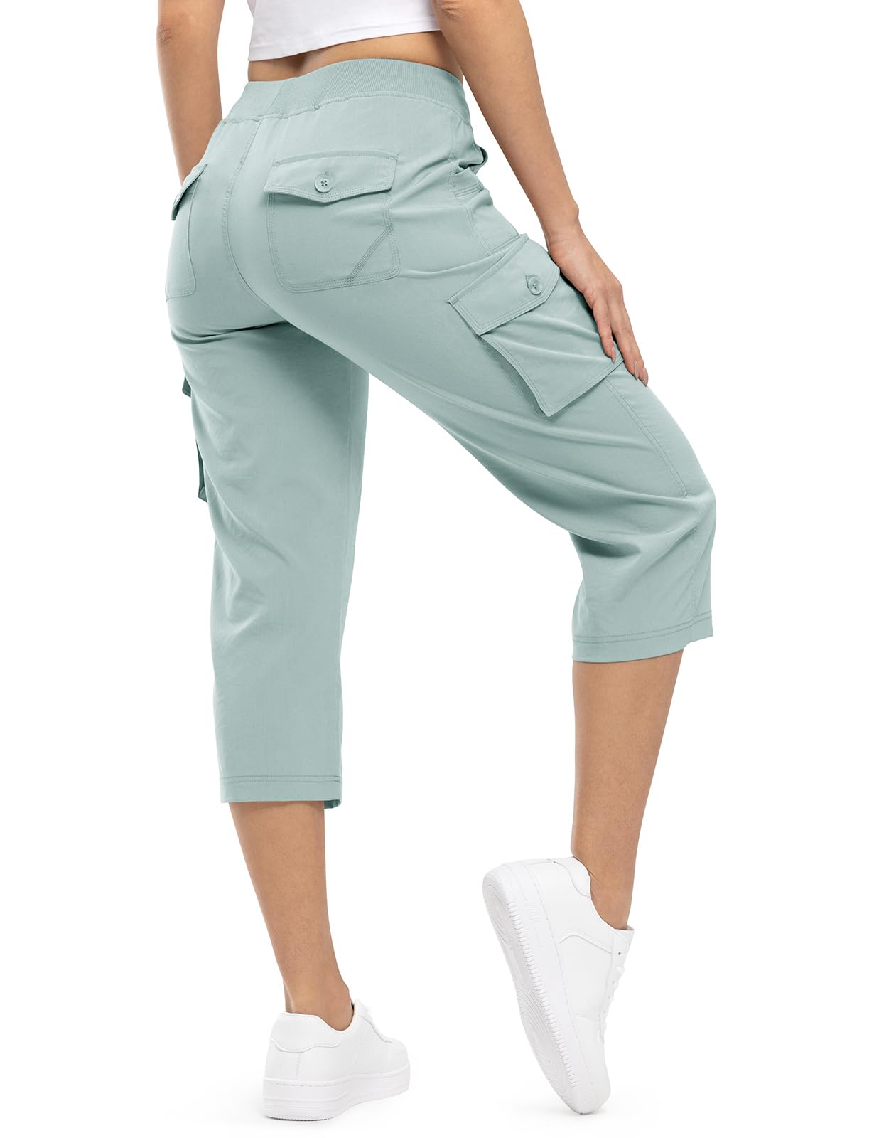 Womens Cargo Capris Lightweight Hiking Pants 6 Pockets