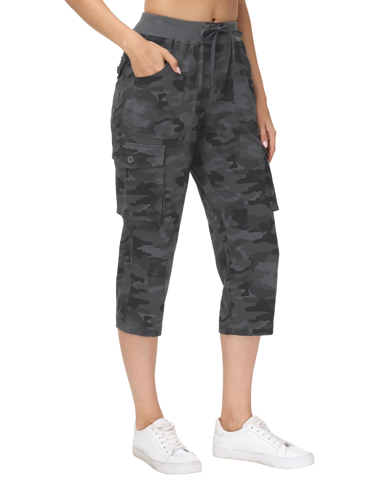 Womens Cargo Capris Lightweight Hiking Pants 6 Pockets