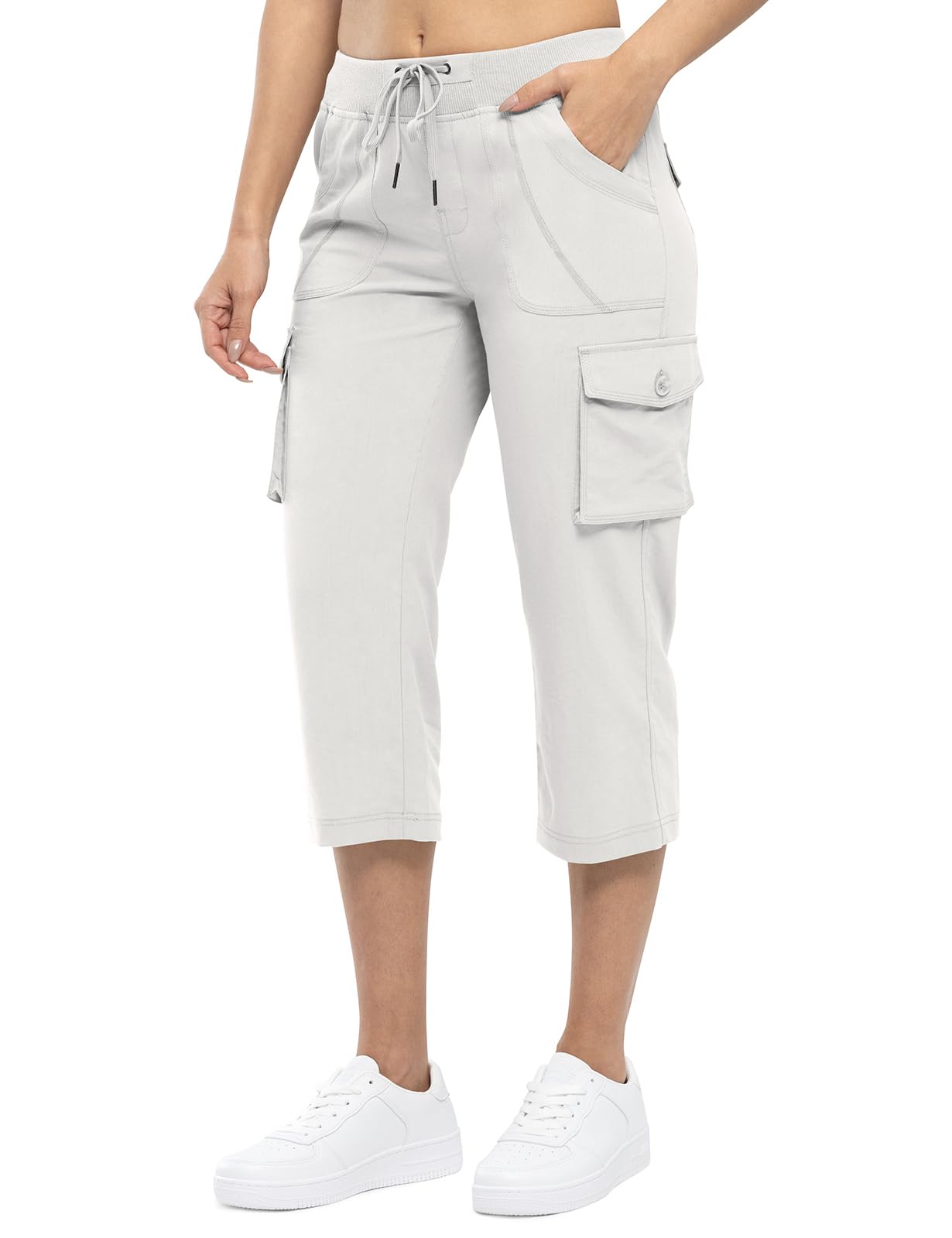 Womens Cargo Capris Lightweight Hiking Pants 6 Pockets