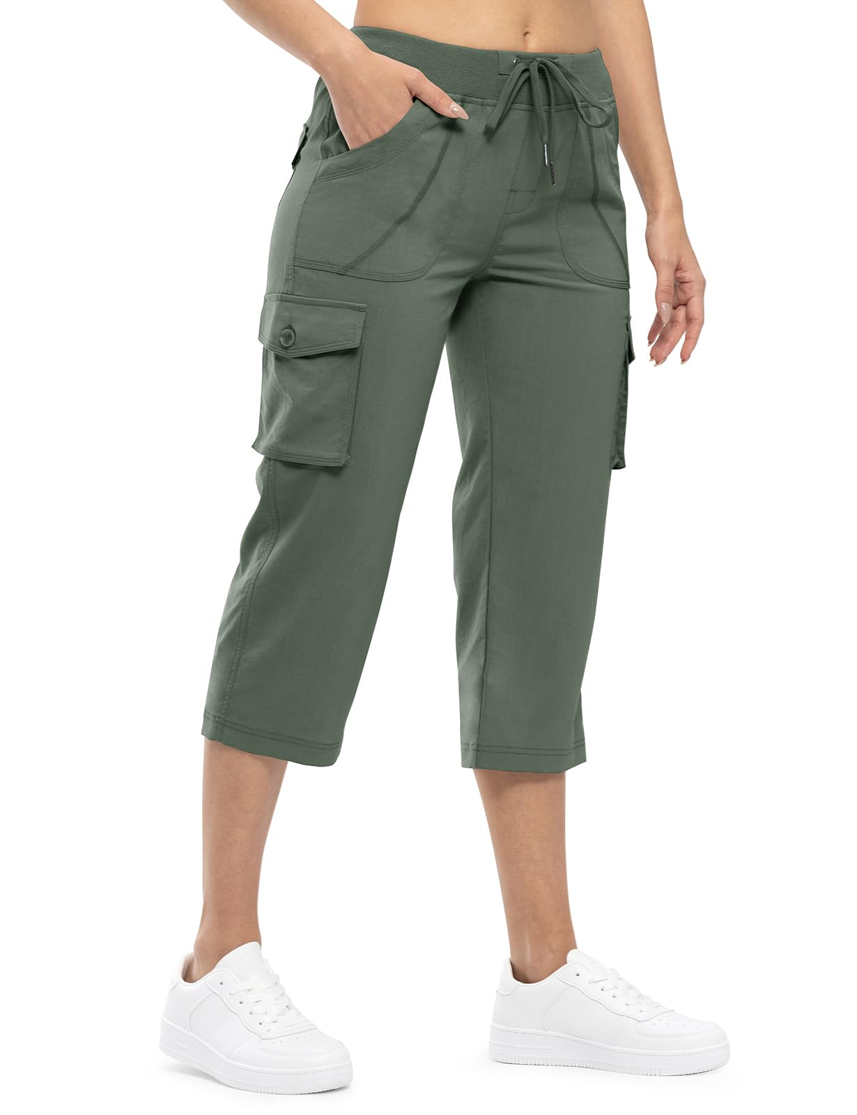 Womens Cargo Capris Lightweight Hiking Pants 6 Pockets