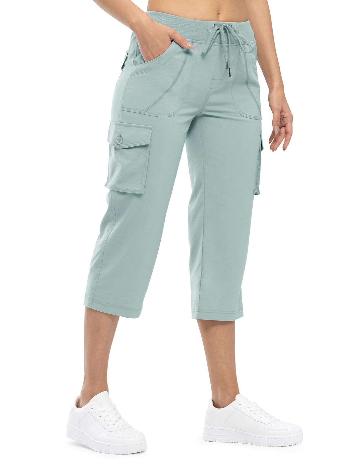 Womens Cargo Capris Lightweight Hiking Pants 6 Pockets