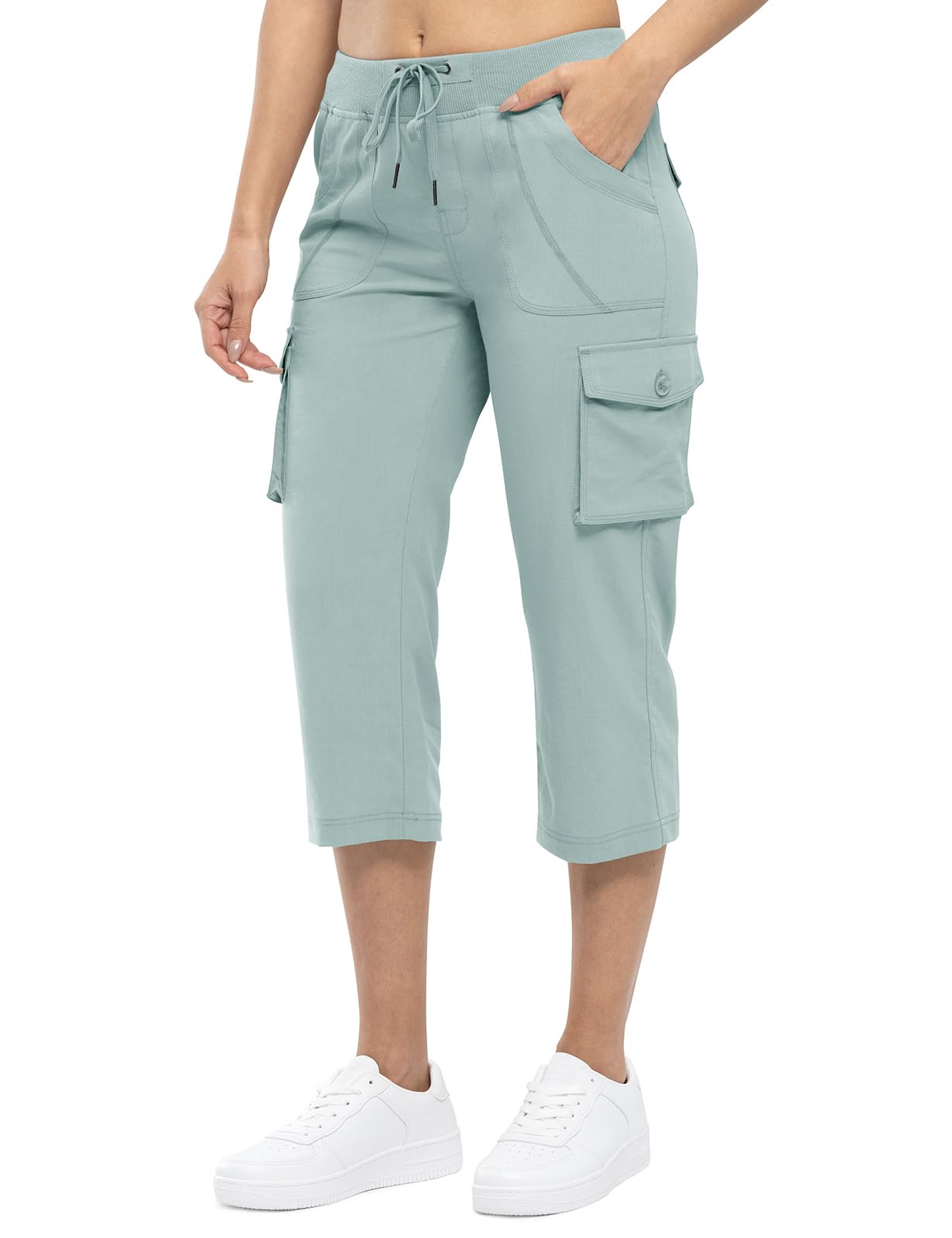 Womens Cargo Capris Lightweight Hiking Pants 6 Pockets