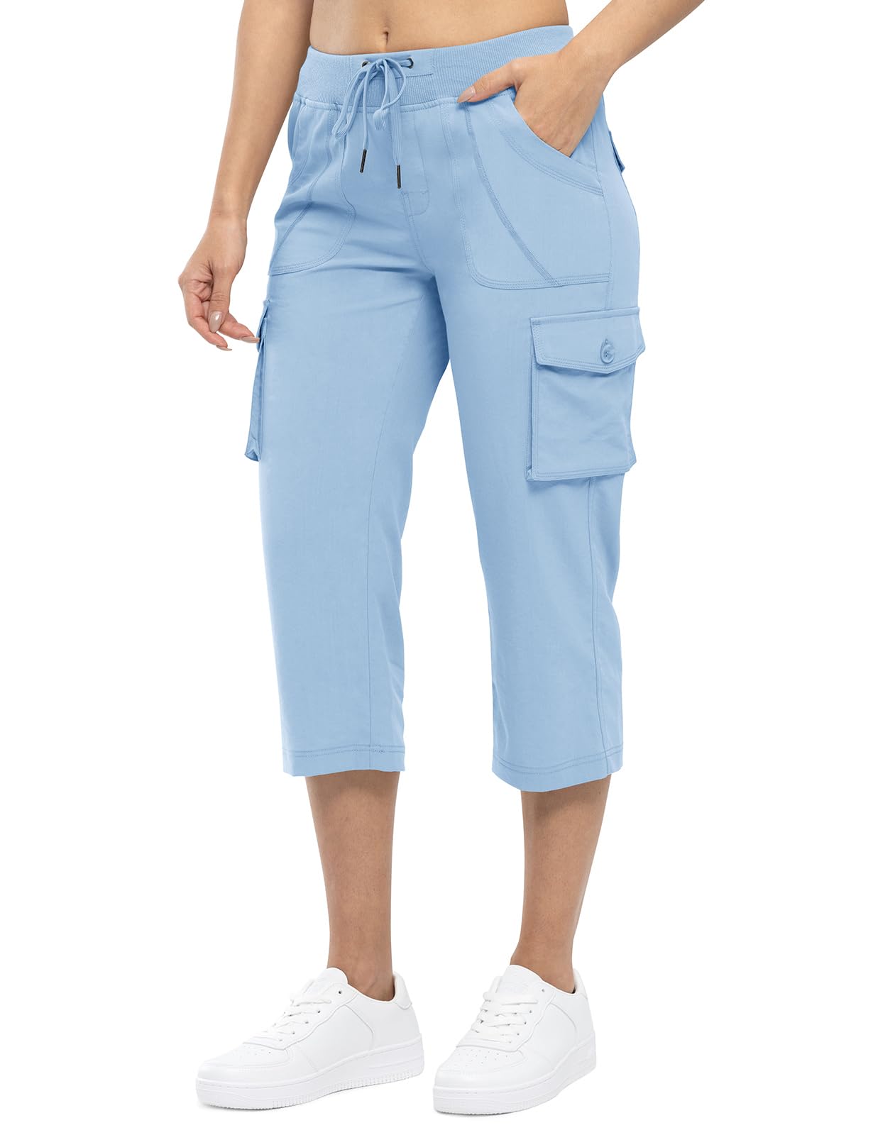 Womens Cargo Capris Lightweight Hiking Pants 6 Pockets
