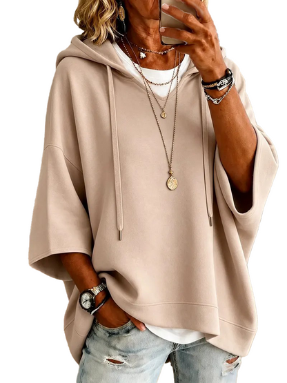Women Oversized Half‑Sleeve Hoodie Tops