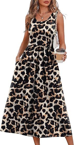 Women's Sleeveless Printed Flowy Dress With Pockets