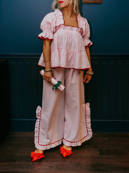 Women's Christmas Plaid Ruffle Puff Sleeve Pajamas Set(BUY 2 FREE SHIPPING)